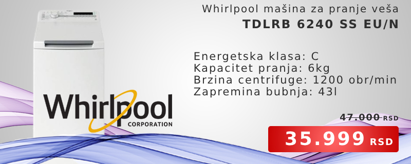 Whirlpool mašina za pranje veša TDLRB 6240 SS EU/N