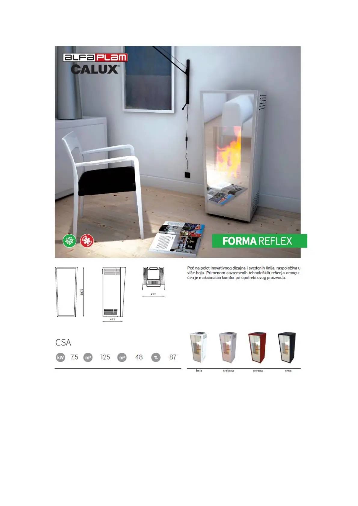 Alfa Plam peć na pelet Calux Forma Reflex